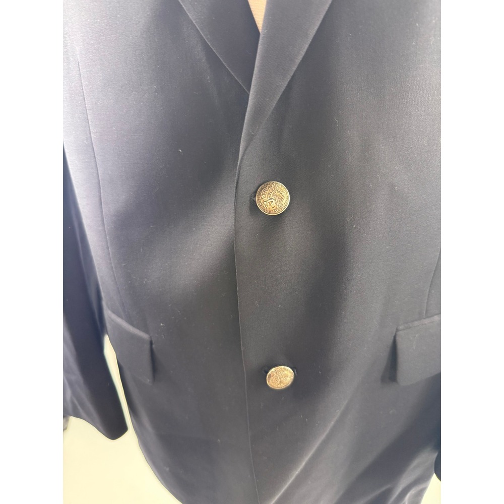 Austin Reed Mens Navy Blue 100% Worsted Wool 2-Button Blazer Gold Buttons 40S - Picture 9 of 11